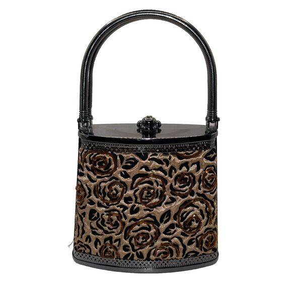 Unbranded EVENING CLUTCH Gold And Black Bead,Black Metal Handle, Trim And Clasp - Picture 2 of 11